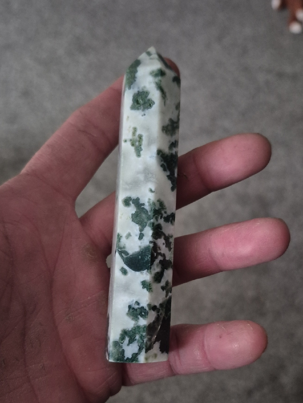 Moss Agate Polished Point - Green and White Crystal Tower